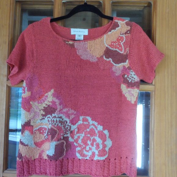 NWOT Susan Bristol Short Sleeve Embroidered Sweater - Size M - Picture 1 of 5
